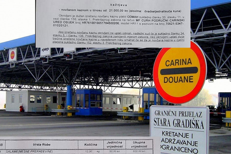 ZBOG SALAME I MESA KAŽNJEN NA GRANIČNOM PRELAZU Stara Gradiška sa 5.476 KM