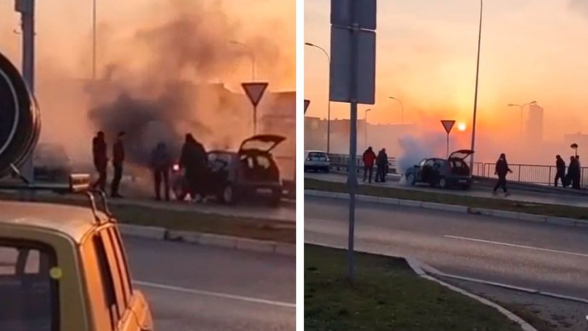 ZAPALIO SE AUTO U BEOGRADU! Vozač autobusa jedini pritrčao u pomoć (VIDEO)
