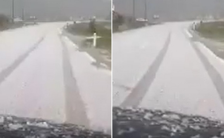 VOZAČI OPREZ! Nevrijeme u Kupresu: Grad potpuno zabijelio cestu