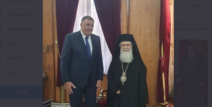 VLADA SRPSKE ĆE DONIRATI 100.000 EVRA PATRIJARŠIJI U JERUSALIMU Dodik razgovarao sa patrijarhom Teofilom Trećim