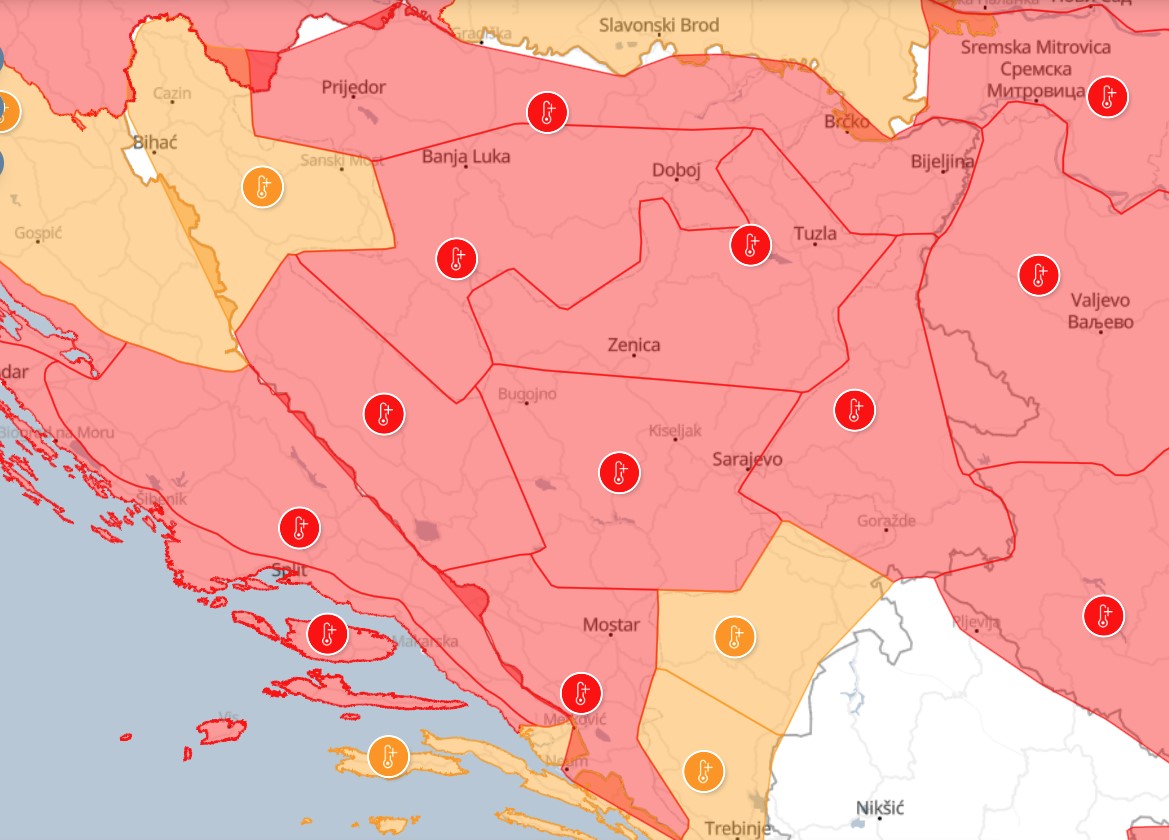 VREMENSKA PROGNOZA Crveno upozorenje zbog visoke temperature