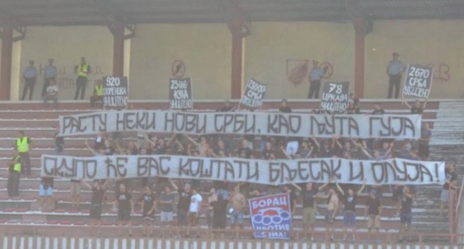 FK BORAC KAŽNJEN SA 3.000 KM Navijači skandirali "Ratko Mladić", a zatim digli parolu "Rastu neki novi Srbi kao ljuta guja, skupo će vas koštati Bljesak i Oluja"