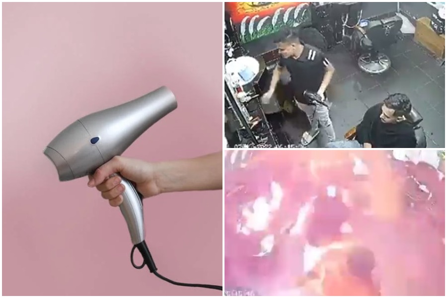 UZNEMIRUJUĆI VIDEO Frizeru eksplodirao fen u ruci kada je pokušao da isfenira mušteriju