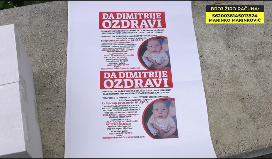 DIMITRIJE TREBA NAŠU POMOĆ Od danas aktivan broj 1402, mališan mora na liječenje u Tursku