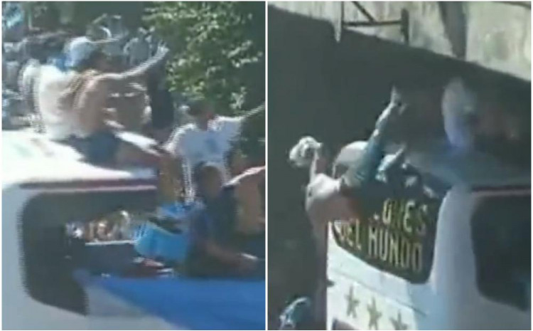 Pokušao da skoči sa mosta na autobus sa Mesijem i društvom, pa pao u masu (VIDEO)