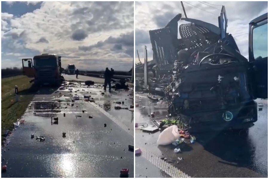 JEZIV SNIMAK SA MJESTA NESREĆE Nakon lančanog sudara, dijelovi teretnjaka rasuti po putu (VIDEO)
