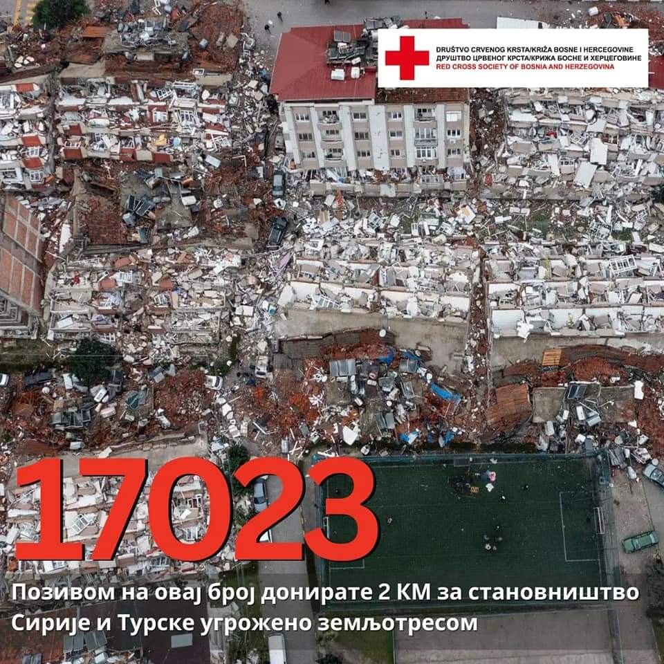 AKTIVIRAN HUMANITARNI BROJ Poziv za prikupljanje pomoći ugroženima u Turskoj i Siriji
