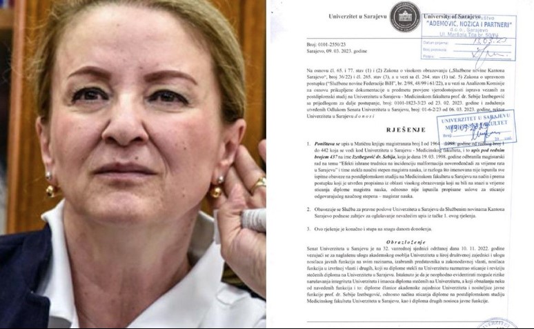 REKTOR POTPISAO, PO ODLUCI SENATA Gotovo rješenje o poništenju diplome Sebiji Izetbegović