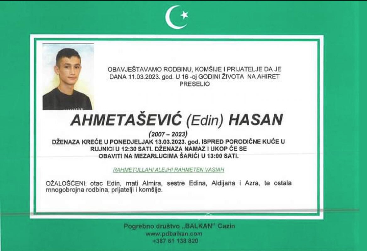 CAZIN ZAVIJEN U CRNO Tragično preminuo tinejdžer (16), odgođena sahrana zbog policijske istrage