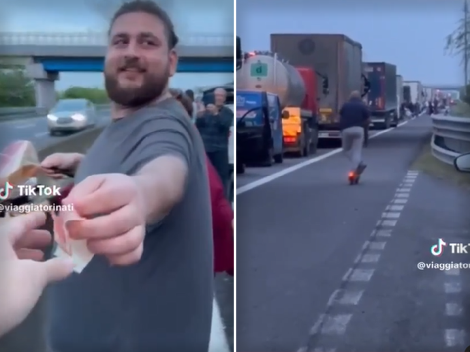 Izvadio pršut nasred auto-puta i počeo da siječe ljudima koji su bili zaglavljeni u kilometarskoj koloni (VIDEO)