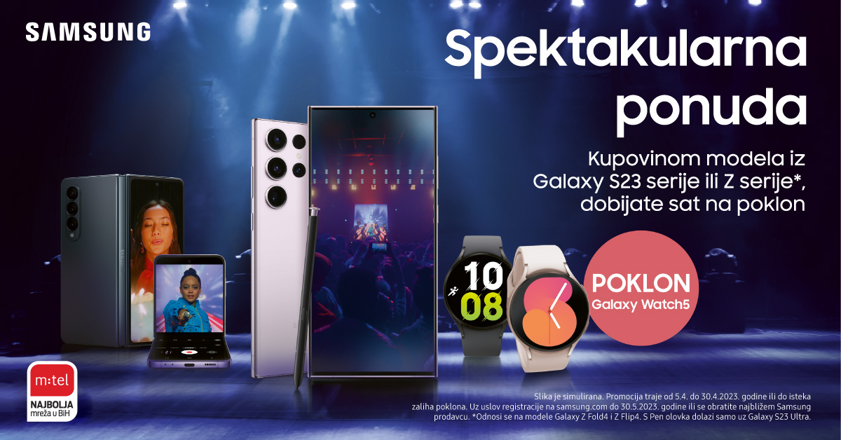 M:TEL IMA SJAJNU PONUDU ZA VAS Kupovinom uređaja iz Galaxy S23 ili Z serije na poklon dobijate pametni sat