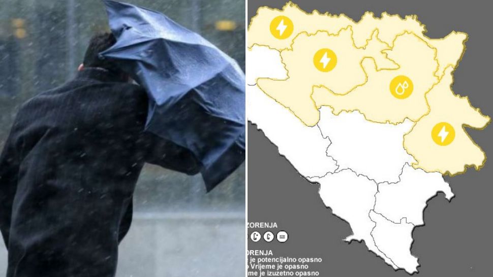 UPOZORENJE NA PLJUSKOVE I GRMLJAVINU Upaljen žuti meteoalarm u ovim dijelovima BiH!