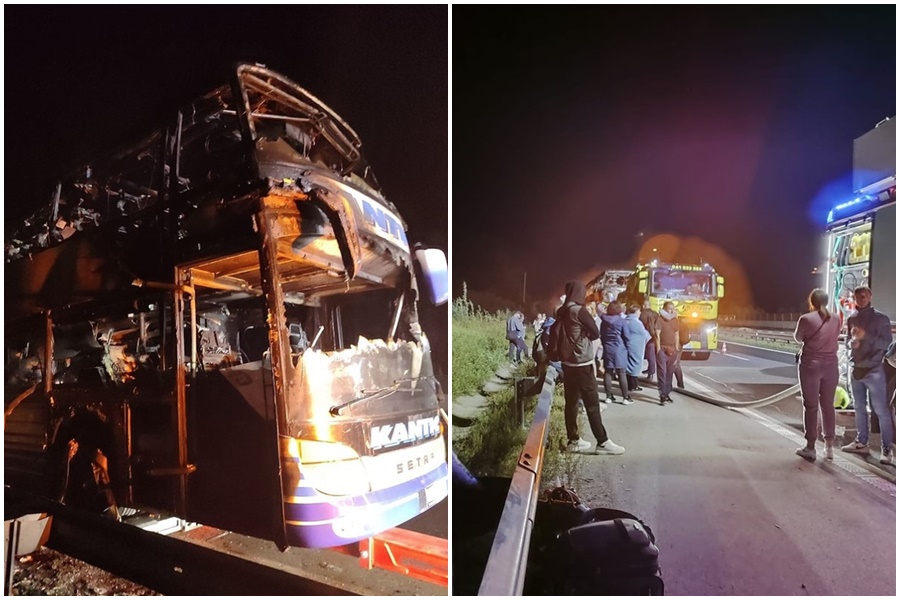 JEZIV PRIZOR! U Sloveniji potpuno izgorio Kantićev autobus iz BiH (FOTO)