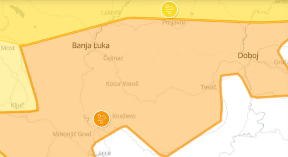 ZA PODRUČJE BANJALUKE Narandžasto upozorenje na jak vjetar