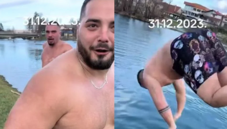 "MENI HLADNO SAMO DOK IH GLEDAM" Mladi Bišćani skokom u hladnu Unu odlučili ući u Novu godinu
