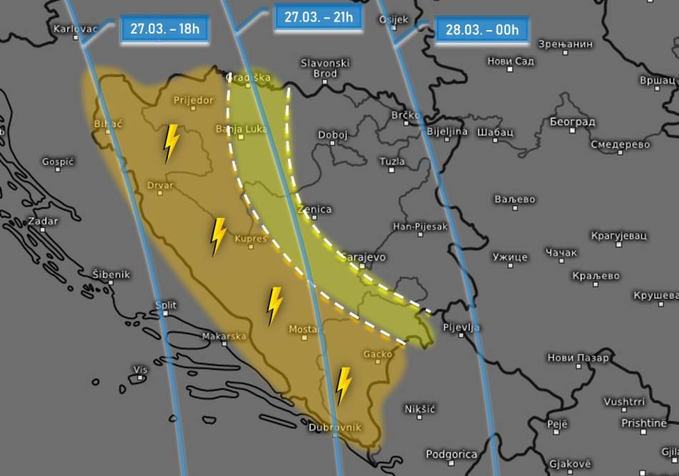 METEOROLOZI UPOZORAVAJU Večeras stiže velika promjena vremena, mogući orkanski vjetrovi u Krajini