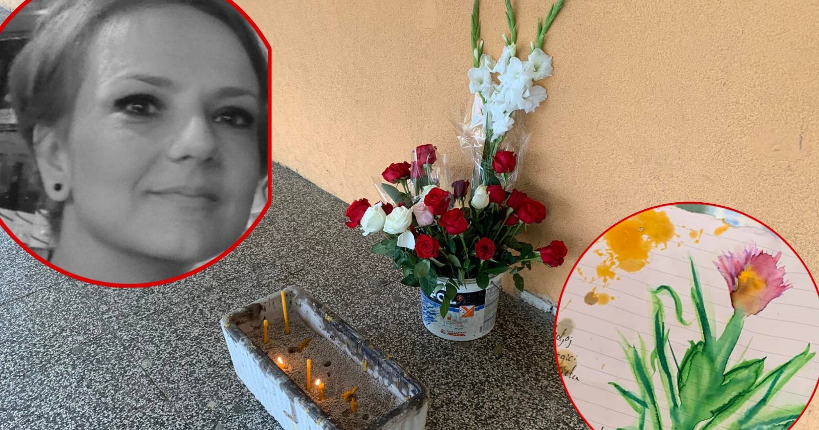 (FOTO) POTRESNE SCENE ISPRED OŠ "BRANKO RADIČEVIĆ" Ruže, svijeće i poseban crtež sa srceparajućom porukom za stradalu pedagogicu Milanu