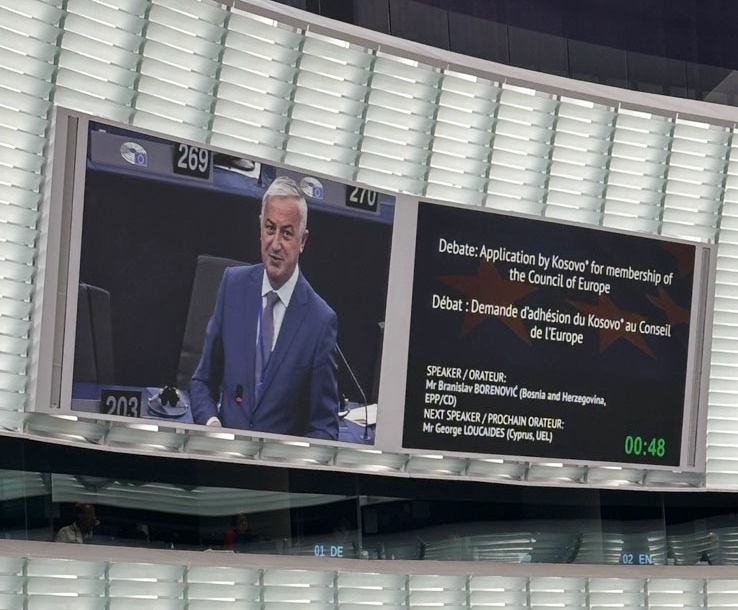 BORENOVIĆ OŠTRO U SAVJETU EVROPE O PRIJEMU TZV. KOSOVA "Bez saglasnosti Srbije besmisleno i apsurdno donositi ovakve nevjerovatne odluke"