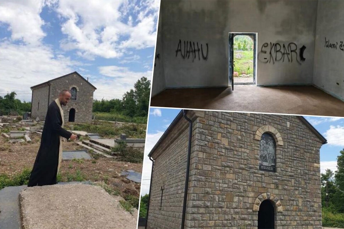 SKRNAVLJENJE PRAVOSLAVNIH SVETINJA "Alahu ekber" ispisano na zidu crkve