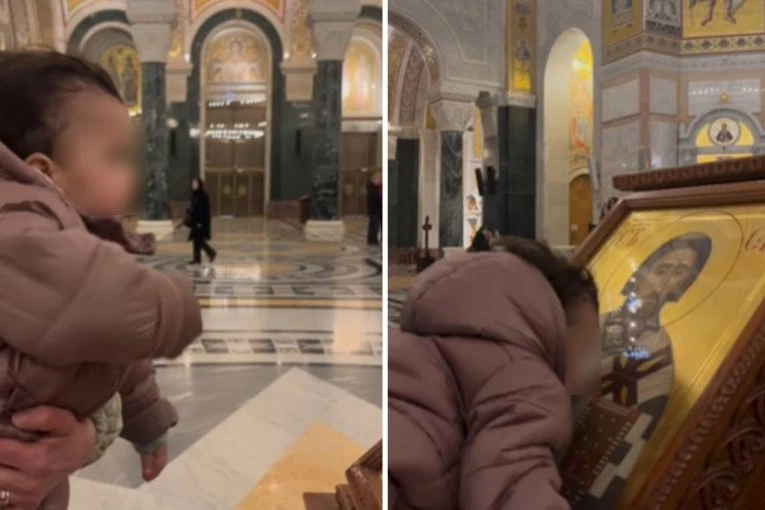 (VIDEO) "BAKA JU JE TOME NAUČILA" Darja (2) otopila srca ljudi širom regiona: Prekrstila se, pa poljubila ikonu Svetog Save