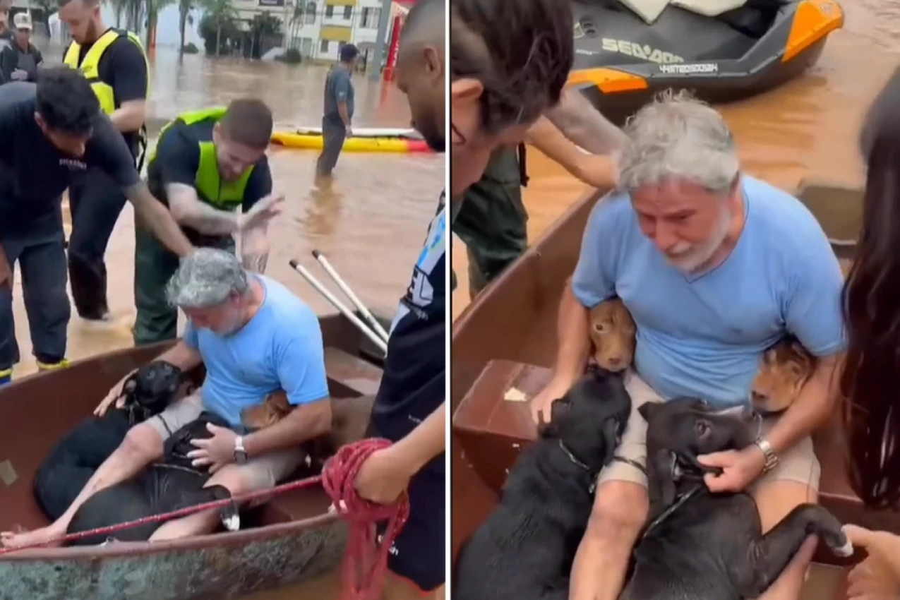 (VIDEO) PRIZOR KOJI ĆE VAS RASPLAKATI Spasili čovjeka u poplavama i spojili ga sa njegovim ljubimcima: Bog neka čuva ovog gospodina!