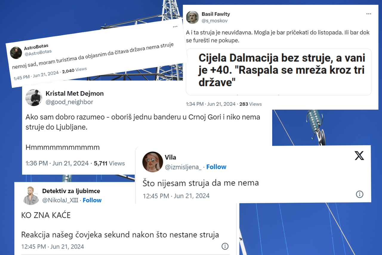 (FOTO) GORE DRUŠTVENE MREŽE Korisnici kolaps sa strujom okrenuli na šalu: Oboriš jednu banderu u Crnoj Gori i niko nema struje