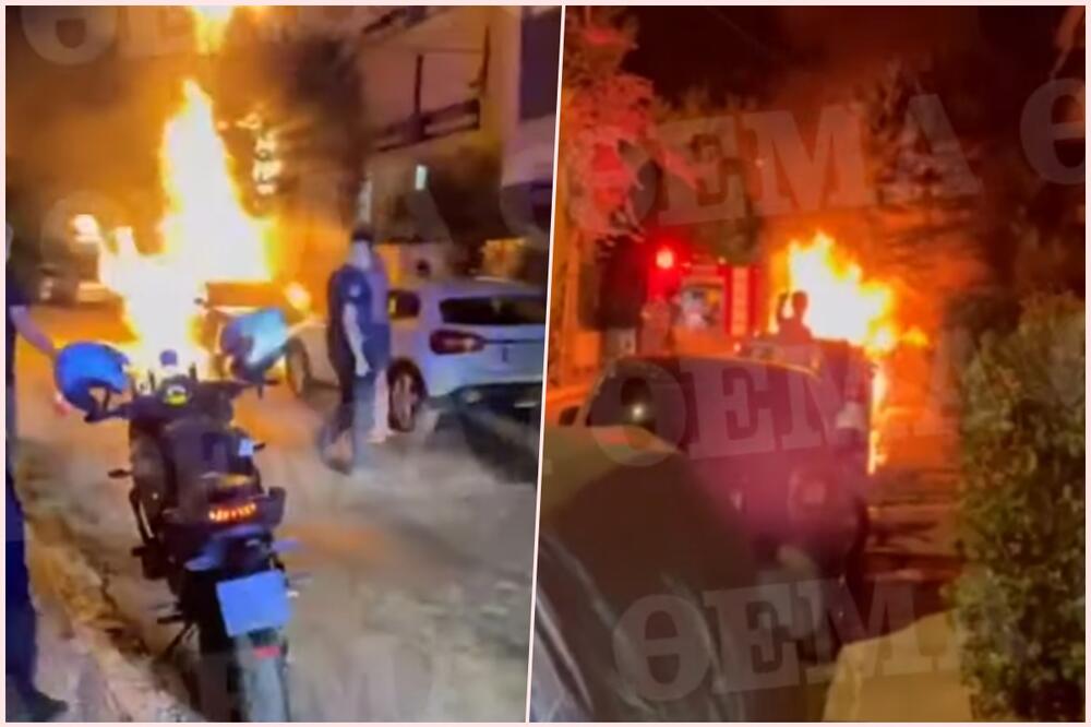 (UZNEMIRUJUĆI VIDEO) POLICAJAC ZAPALJEN U ATINI Napadači ubacili Molotovljev koktel u službeno vozilo
