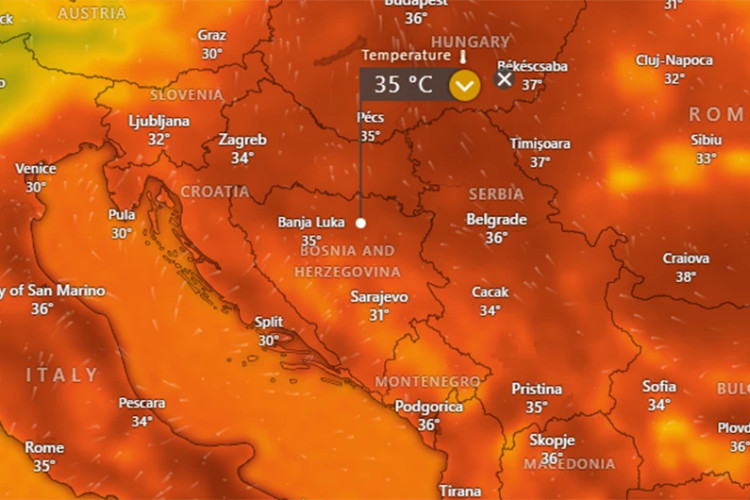 TEMPERATURE PAKLENE Toplotni talas dostiže vrhunac: Ovako će sutra izgledati region