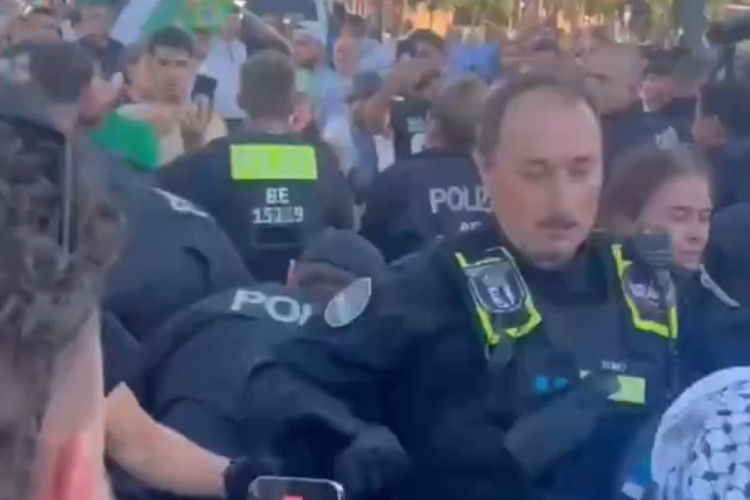 (VIDEO) JEZIV SNIMAK Policajac udario ženu šakom u lice na protestima za Palestinu