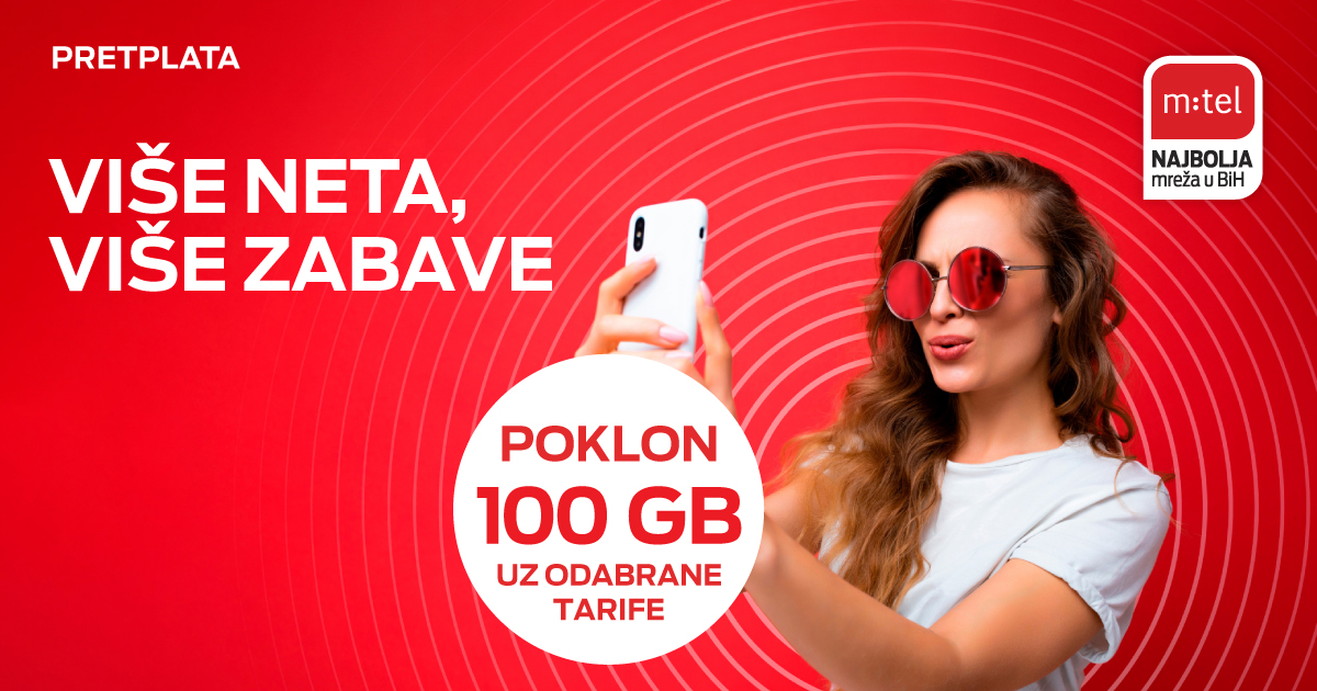 Izaberite m:tel Pretplata tarife sa dodatnih 100 GB neta na poklon