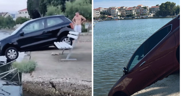 OBJAVLJENI ŠOKANTNI SNIMCI Loša procjena ili navigacija: Dva automobila "vise" iznad mora