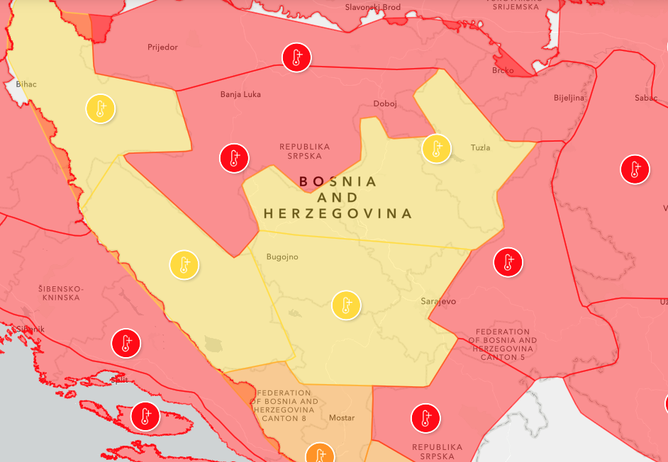 SRPSKA JE U CRVENOM Upozorenje građanima zbog visokih temperatura: Olakšanje dolazi tek u ponedjeljak