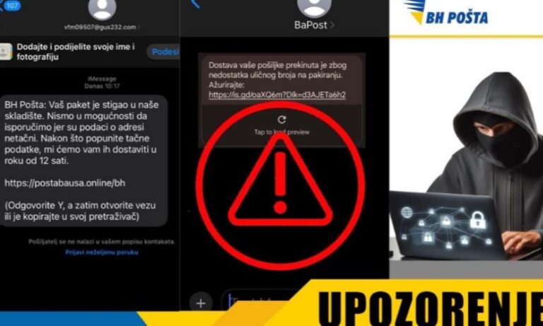 STIGAO APEL IZ BIH POŠTI Ne nasjedajte na lažne SMS poruke o neuspjeloj dostavi pošiljke