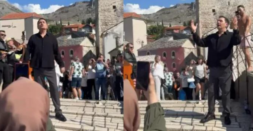 (VIDEO) OPŠTA POMETNJA U MOSTARU Keba zamalo skočio sa Starog Mosta, pjevač napravio šou usred grada
