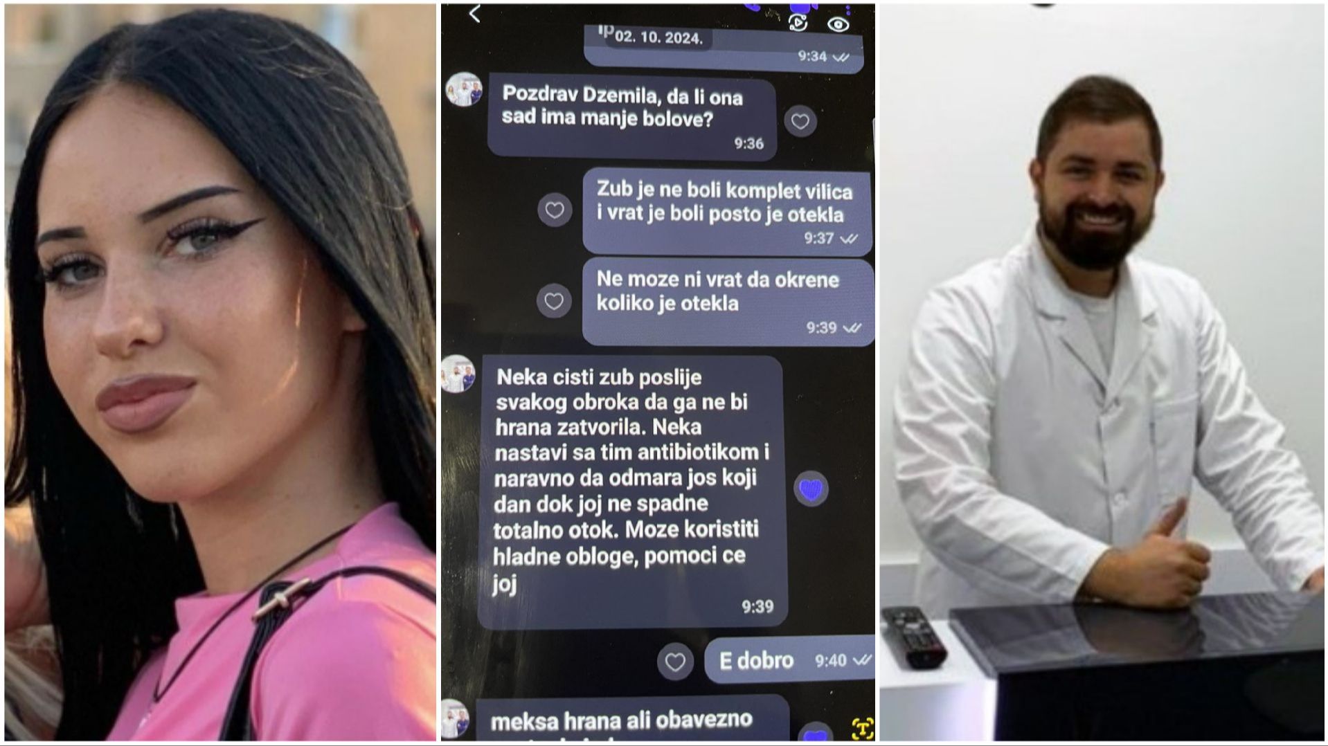 (FOTO) "MOŽE KORISTITI HLADNE OBLOGE, POMOĆI ĆE JOJ TO" Objavljena prepiska stomatologa Harisa Mekića i majke preminule Džejle Drapić