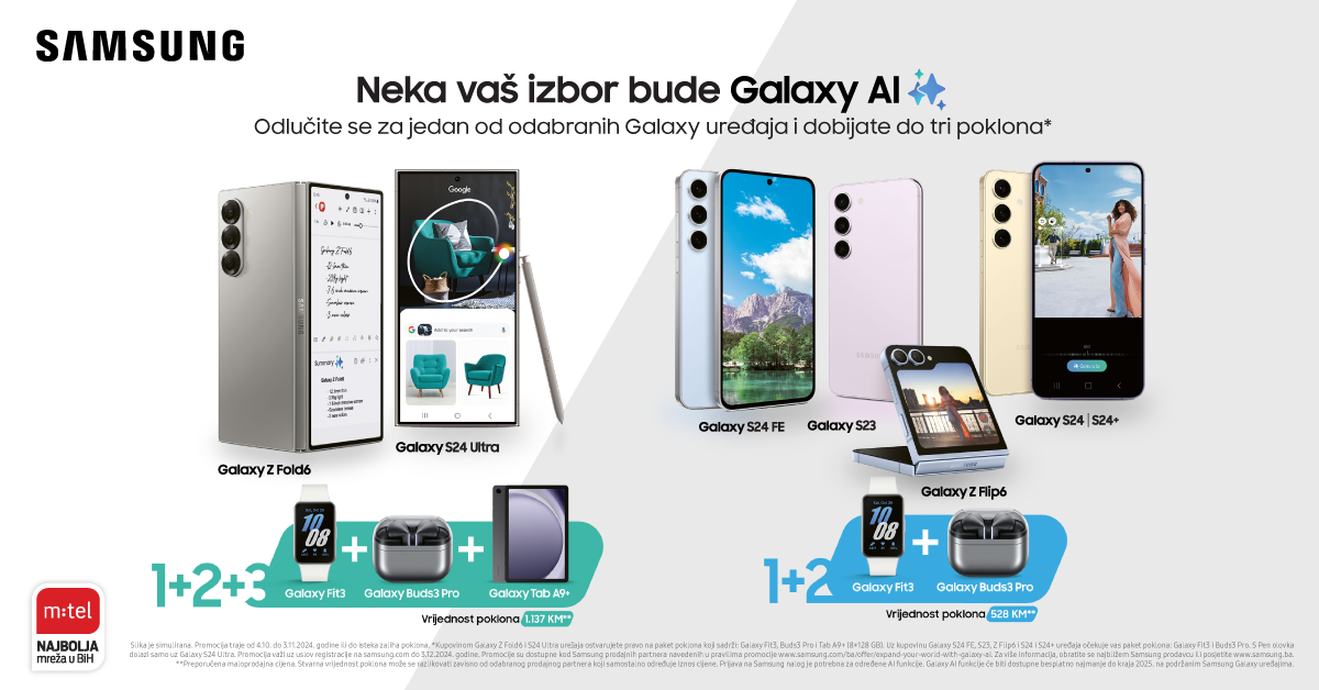 Samsung telefoni sa sjajnim poklonima! Neka vaš izbor bude Galaxy AI!