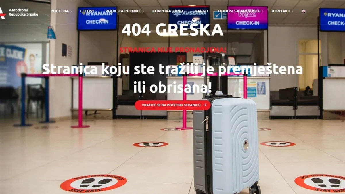 Putnici zbunjeni: Sajt "Aerodroma Republike Srpske" ne radi