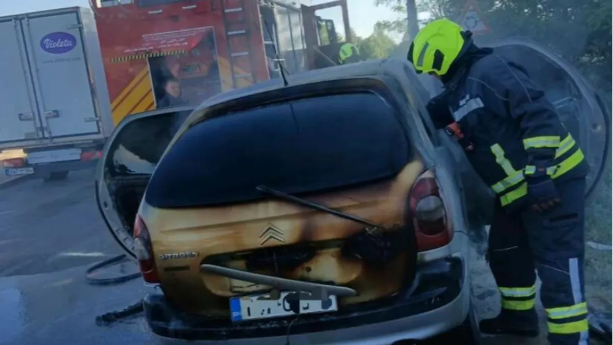 Gorio automobil u Zalužanima, planula i šuma na Manjači