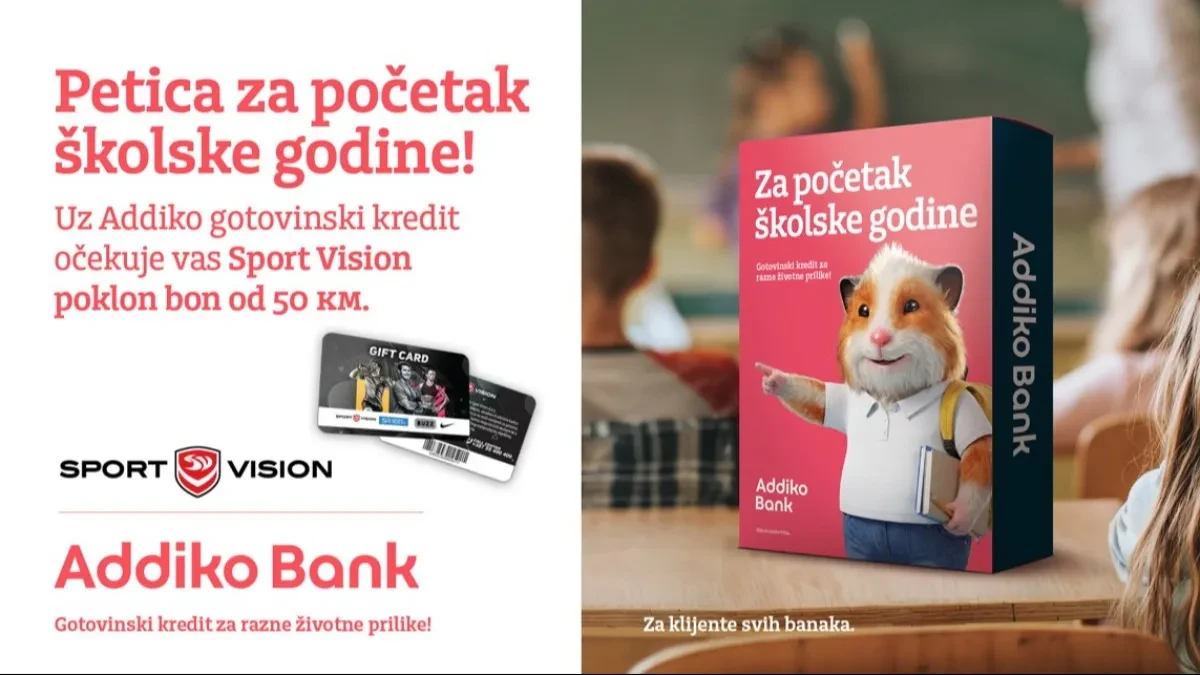 Petica za početak školske godine: Samo s ličnom kartom Addiko kredit i Sport Vision bon od 50 KM