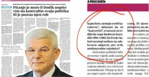 ĐILASOVA NOVINA DALA INTERVJU DŽAFEROVIĆU NA DVIJE STRANE Njegov novinar jedva dočekao da vrijeđa Srbe: Dodik je bahat