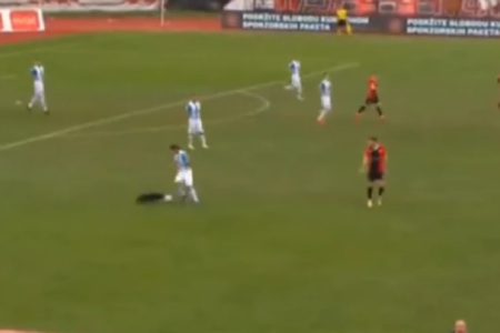 NESTVARNA SCENA U TUZLI! Pas „zamijenio“ fudbalera, ušao na teren pa protivnicima dva puta provukao loptu kroz noge! (VIDEO)