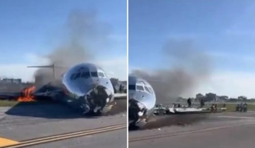 DRAMA NA AERODROMU Avion sletio bez točkova pa se zapalio, ima povrijeđenih (VIDEO)