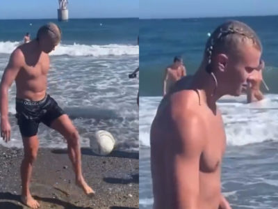 POPULARNI FUDBALER PRIREDIO DJEČACIMA DAN ZA PAMĆENJE Haland zaigrao fudbal sa dva mališana na plaži (VIDEO)
