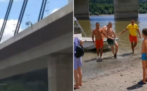 DRAMA U NOVOM SADU Mladić u vidno alkoholisanom stanju skočio sa mosta pred punim Štrandom, spasioci ga jedva izvukli (VIDEO)