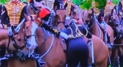 URNEBESAN SNIMAK IZ LONDONA Kraljev konjanik se jedva popeo na konja