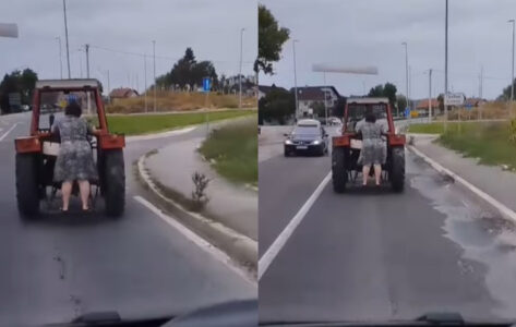 IZ RUBRIKE „SAMO NA BALKANU“ Žena se „prikačila“ na traktor i provozala kroz Mladenovac (VIDEO)