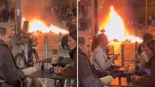 KOGA BRIGA ZA PROTESTE Par uživa u bašti restorana dok u pozadini „gori“ Pariz (VIDEO)