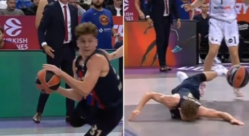 IZGUBIO RAVNOTEŽU Košarkaš Barselone udario glavom od parket i ostao bez dva zuba (VIDEO)
